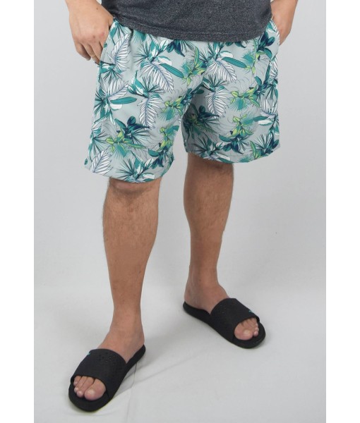 Short Estampado Elastano Plus Size Grande Bermuda floral Cinza Verde